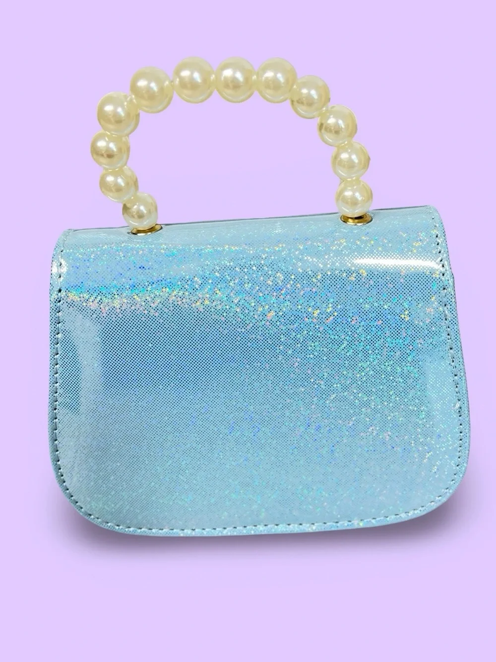 Hello Kitty Light Blue Sparkle Kids Purse Pearl Handle & Beaded kids necklace